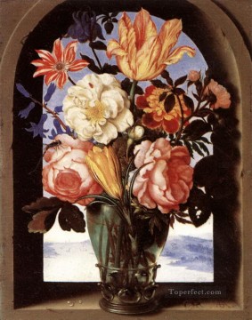 Flowers in Glass Bottle Ambrosius Bosschaert Oil Paintings